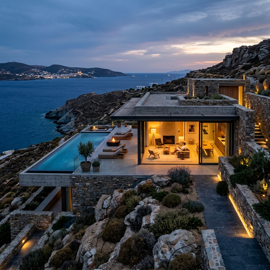 Syros Cliffside Stone Retreat